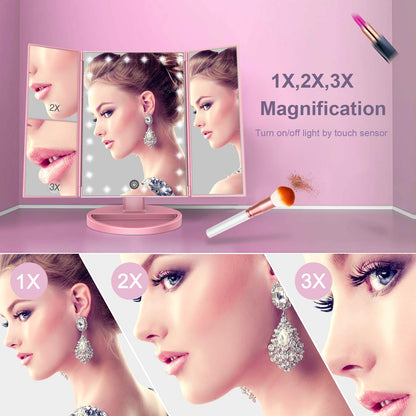 Desktop Three-sided Foldable LED Makeup Mirror