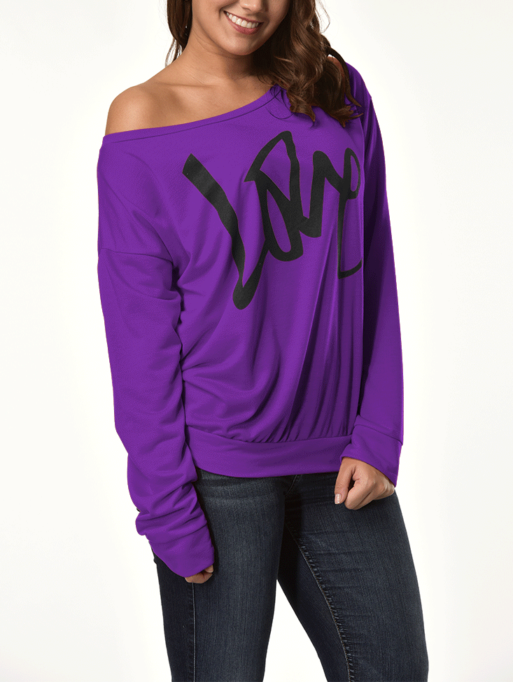 LOVE Print One Shoulder Pullover Sweatshirt