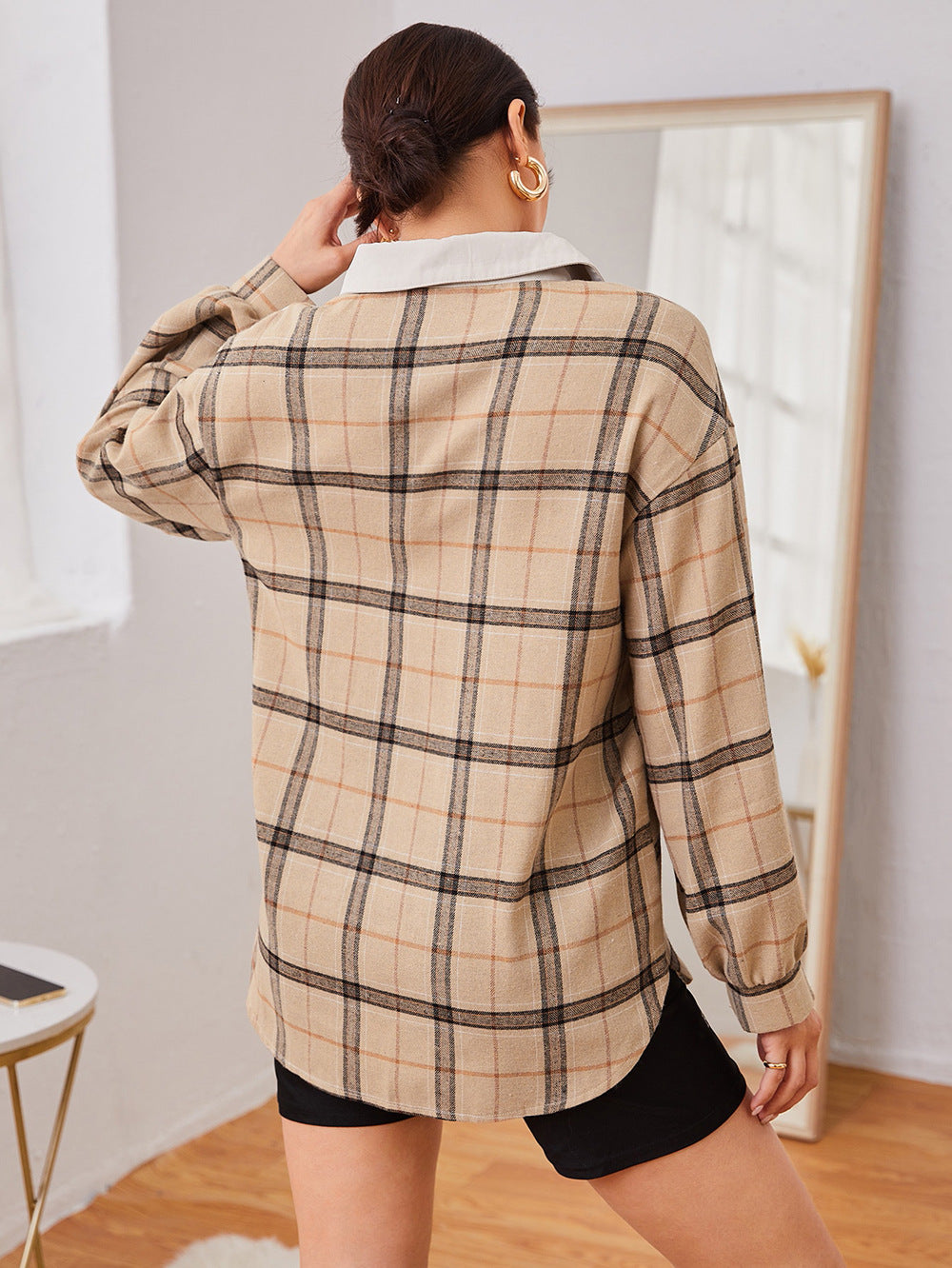 Colorblock Cardigan Plaid Women's Shirt Jacket