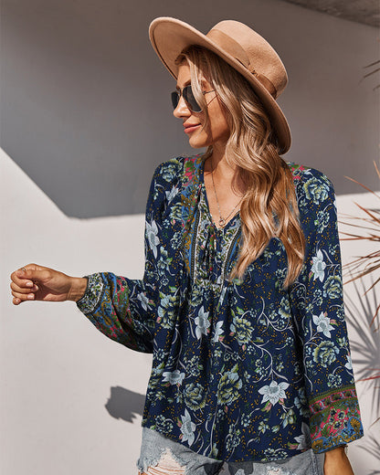 Women's Family Style Print Loose Blouses