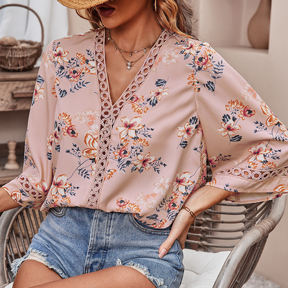 Women's V-Neck Floral Lace Blouses