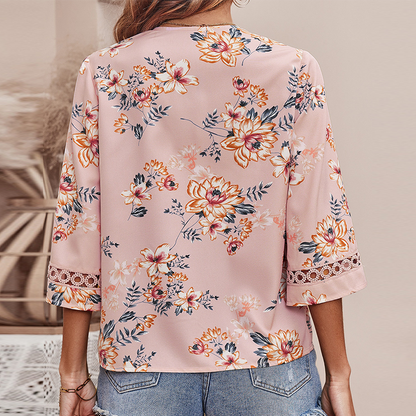 Women's V-Neck Floral Lace Blouses