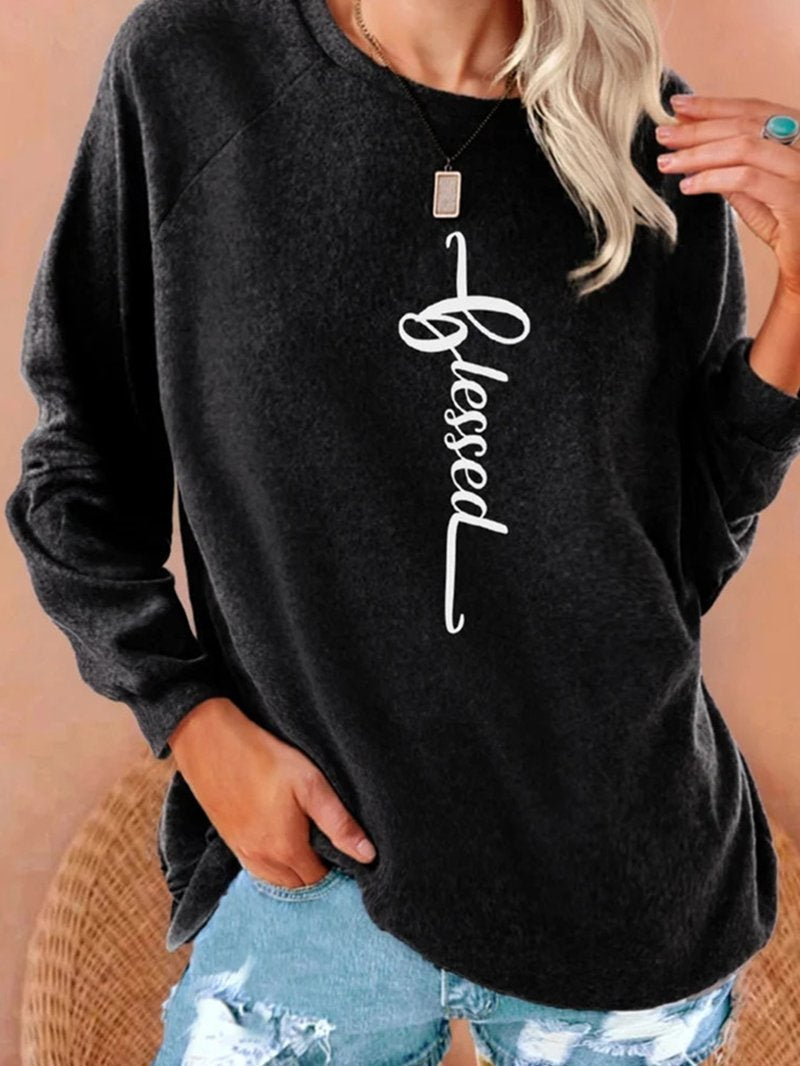 Women's T-Shirt Blessed Casual Solid Sweatshirt