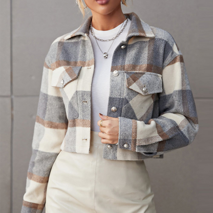 Women's Plaid Casual Woolen Short Jacket