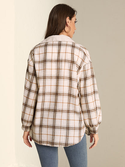 Colorblock Cardigan Plaid Women's Shirt Jacket