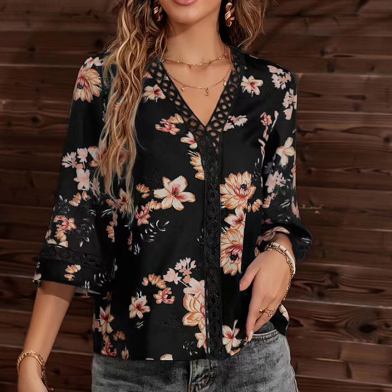 Women's V-Neck Floral Lace Blouses