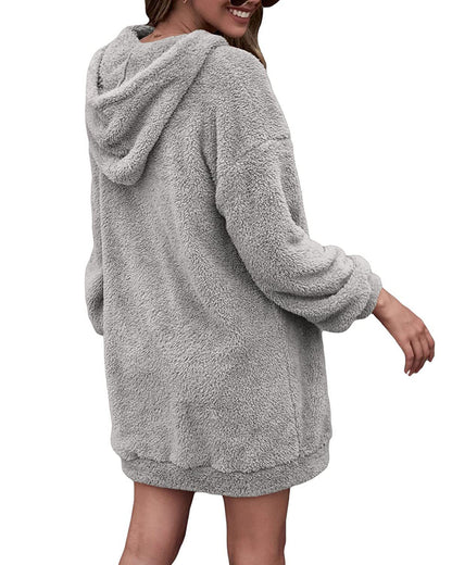 Women's Hoodies  Zipper Plush Sweater Long Top