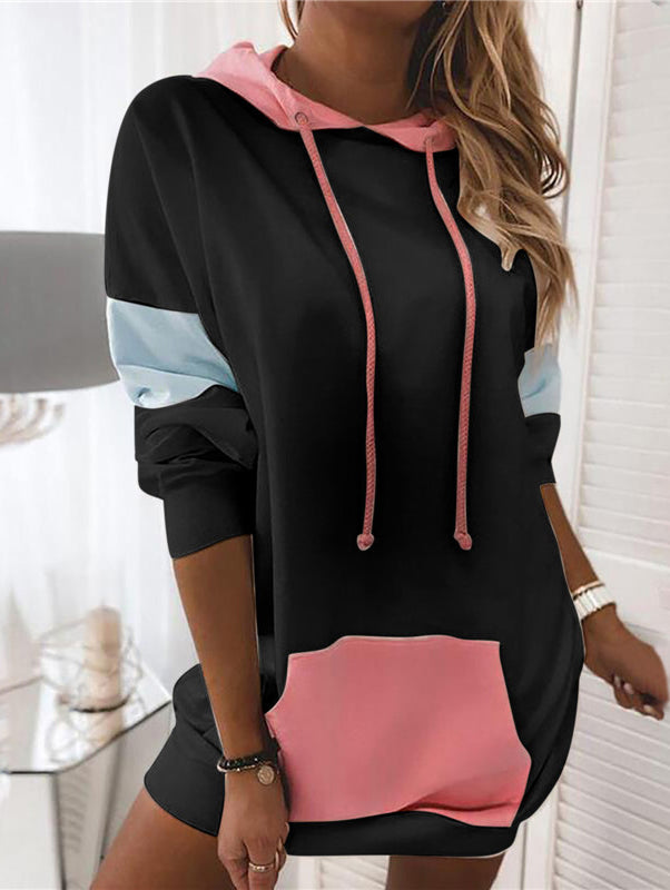 Women's Color Block Hooded Pocket Sweatshirt