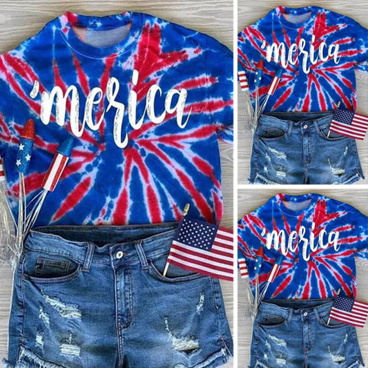 Women Tie Dye Merica Short Sleeve T-shirt