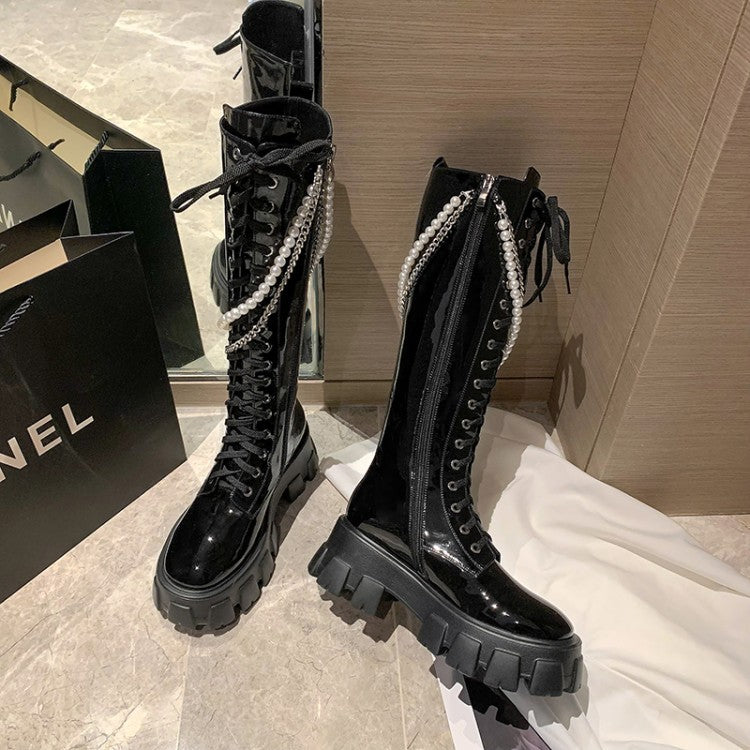 Women's  Martin Boots With Pearl Chain Punk Boots