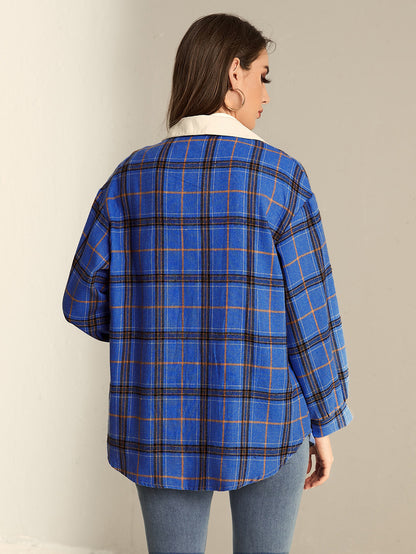 Colorblock Cardigan Plaid Women's Shirt Jacket