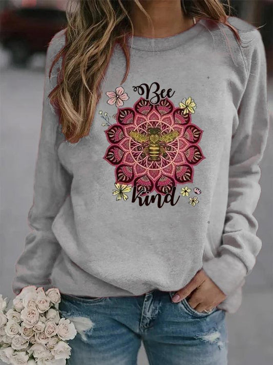 Bee Geometric Print Crew Neck Women's Sweater Sweatshirt