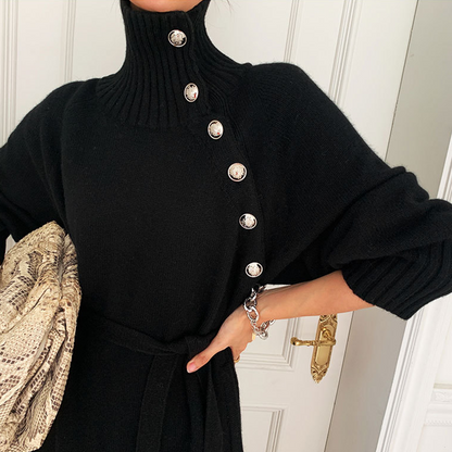 Women's Winter High Neck Long Knitted Dress