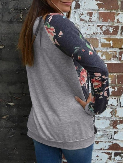 Floral Patchwork Round Neck Women's Long Sleeves Shirt