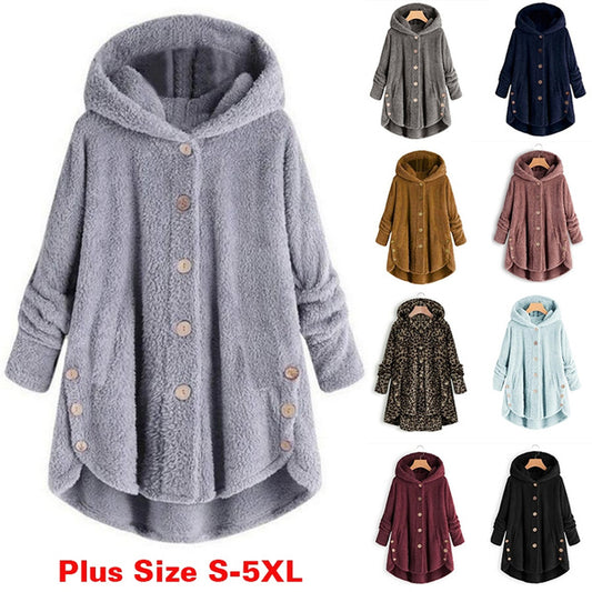 Women's Irregular Hooded Plush Cardigan Jacket