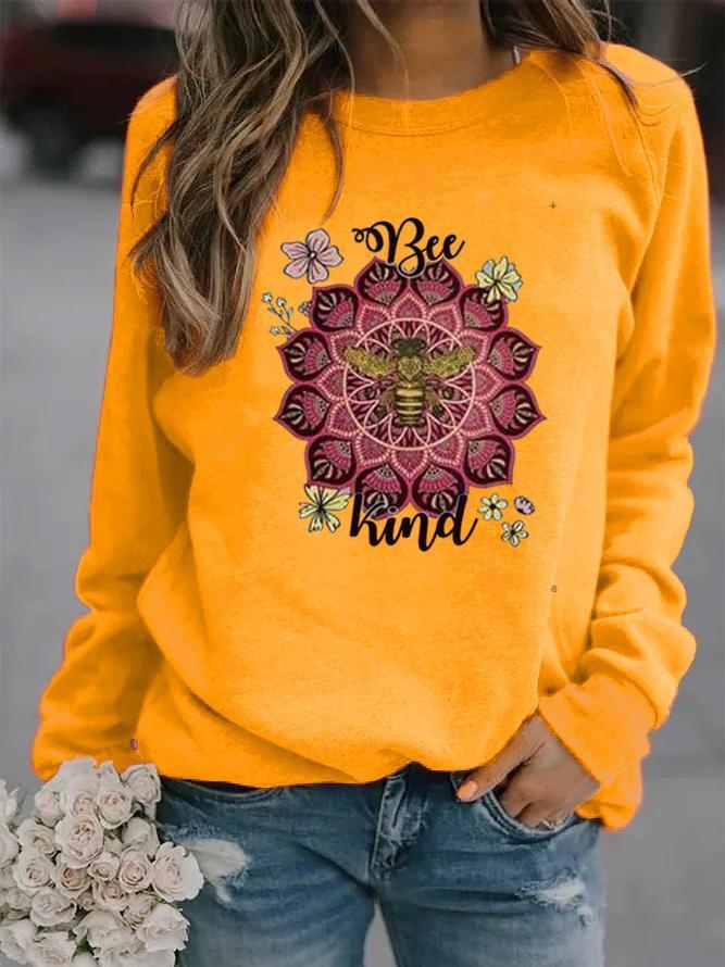 Bee Geometric Print Crew Neck Women's Sweater Sweatshirt