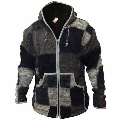 Men's Cardigan Jacket Winter Sweater Color Stitched Cardigan Coat