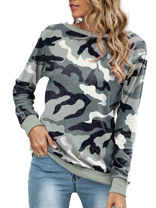 Bluelans Long Sleeve Camouflage Crew Neck Sweatshirt