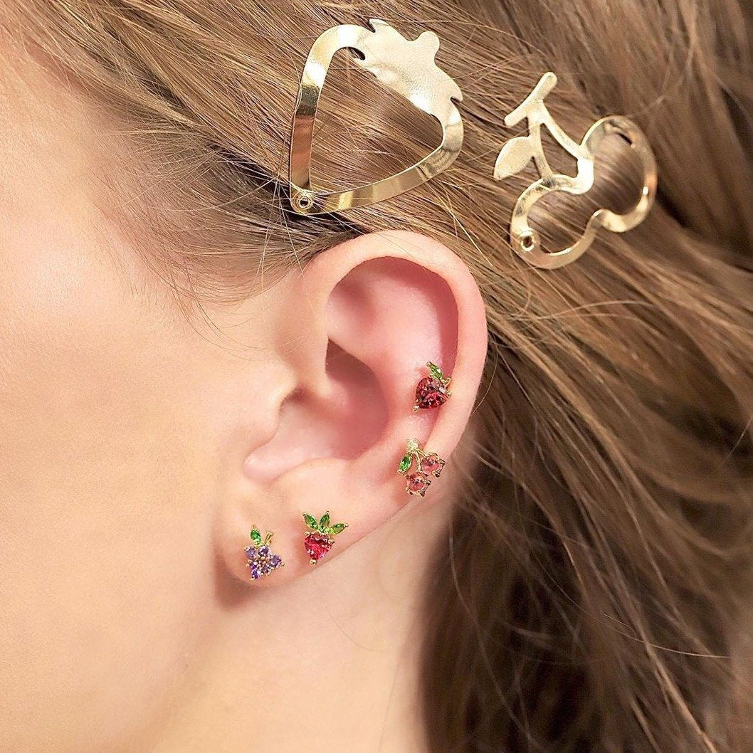 18k Gold Plated Ear Studs Fruit Basket Stud Set