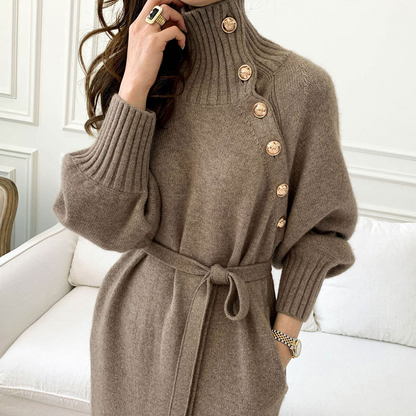 Women's Winter High Neck Long Knitted Dress