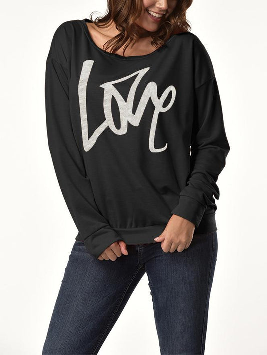 LOVE Print One Shoulder Pullover Sweatshirt