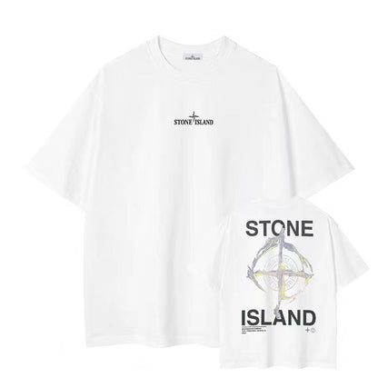 Stone Island Unisex Print Crew Neck Casual T-Shirt
