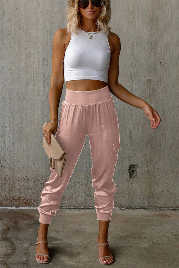 Women's Satin High Waist Pocket Jogging Pants