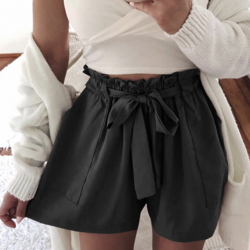 Women's Lace-Up Solid Color Casual Shorts