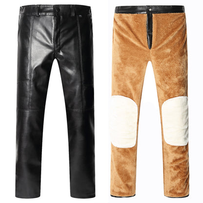 Men's Fleece Winter Trousers Leather Pants