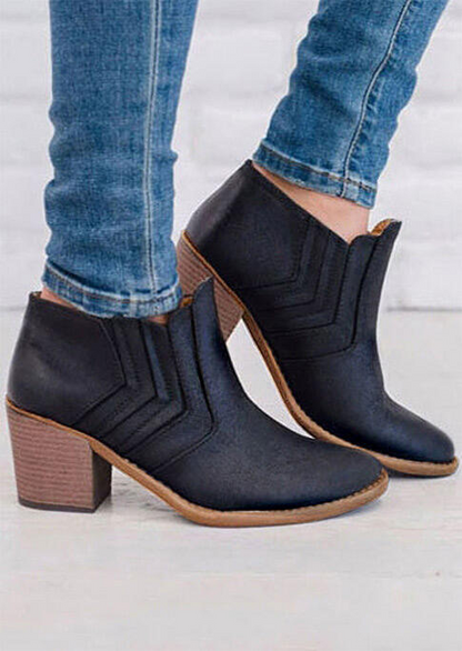 Women's Solid leather Boots Round Toe Heeled Boots Shoes