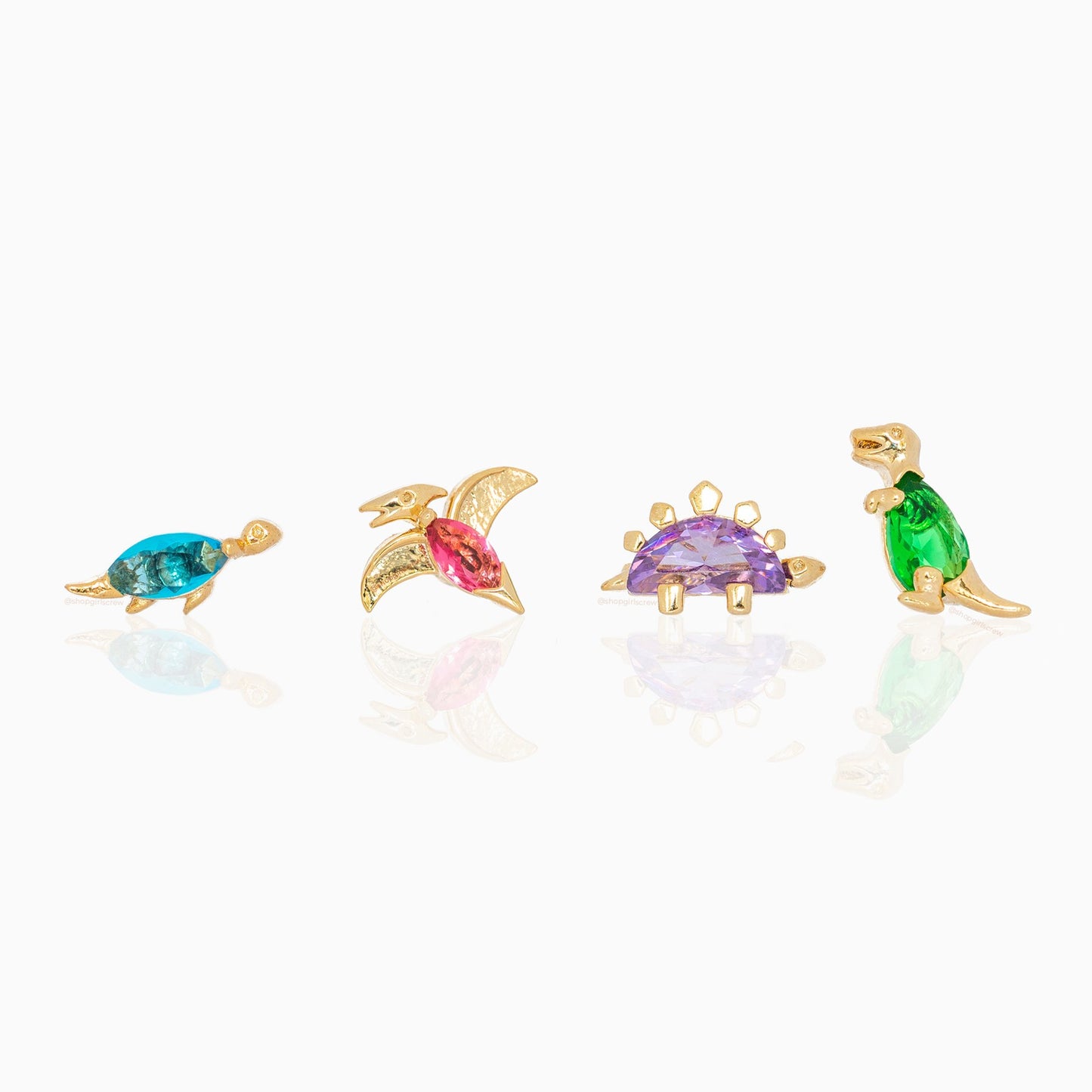 18k Gold Plated Dino-Mite Stud Set Dinosaur Studs