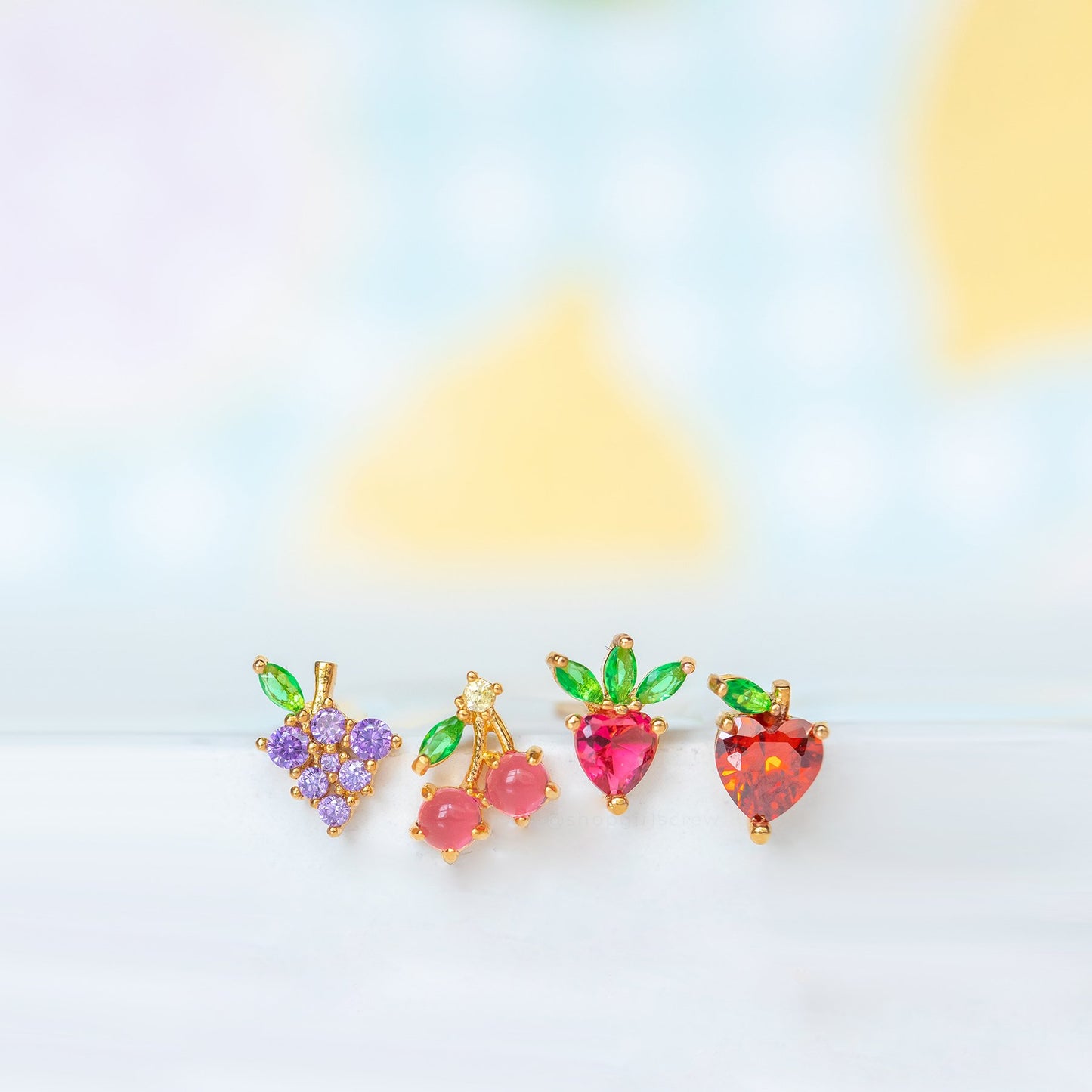 18k Gold Plated Ear Studs Fruit Basket Stud Set