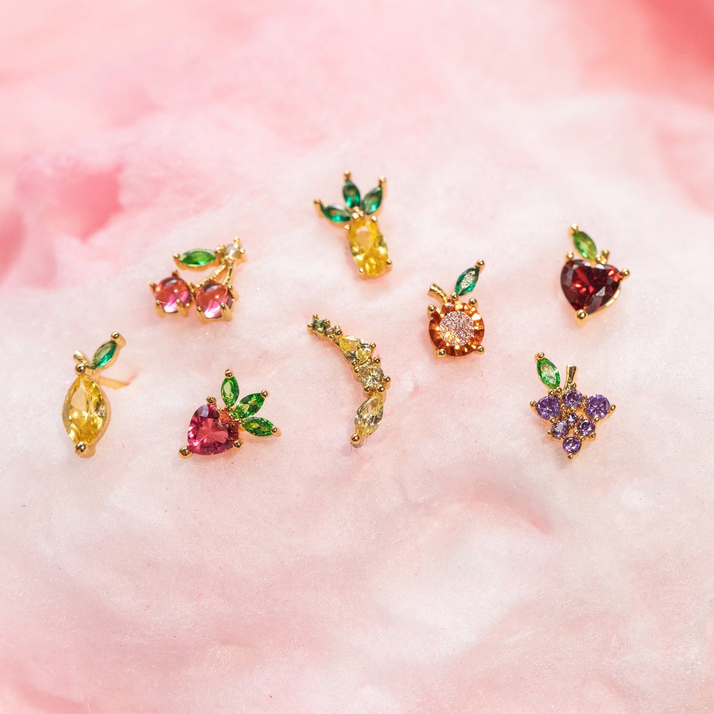 18k Gold Plated Ear Studs Fruit Basket Stud Set