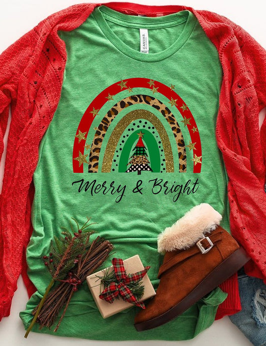 Women's Merry & Bright Rainbow Christmas T-Shirt