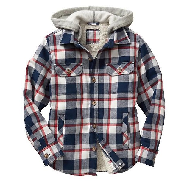 Men's Casual Thick Plaid Hooded Jacket Coat