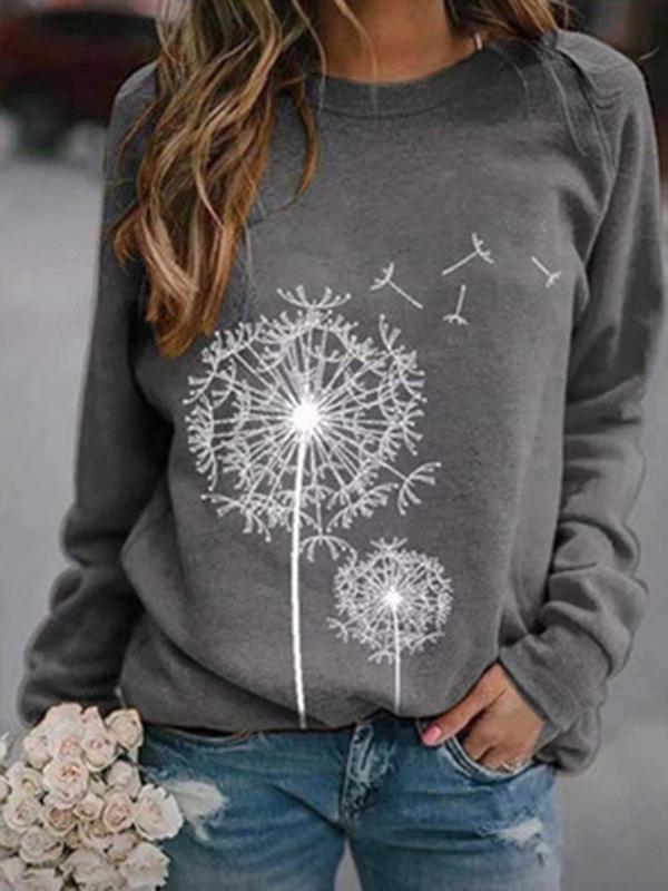 Women's Shirt Dandelion Flying Printed Sweatshirt