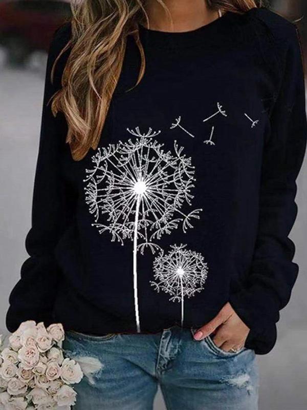 Women's Shirt Dandelion Flying Printed Sweatshirt