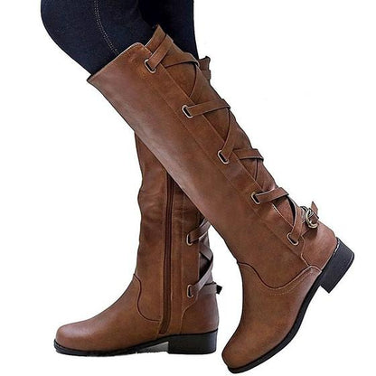 Brown Round Toe Chunky Buckle Fashion Boho Mid-Calf Boots
