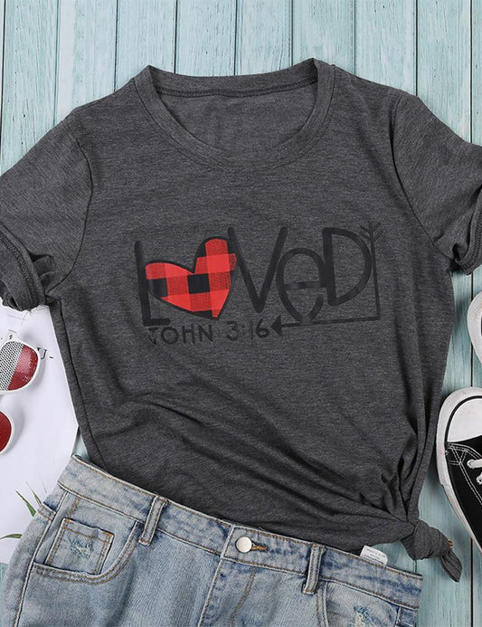 Loved John 3:16 Plaid Heart Women Tee Shirt