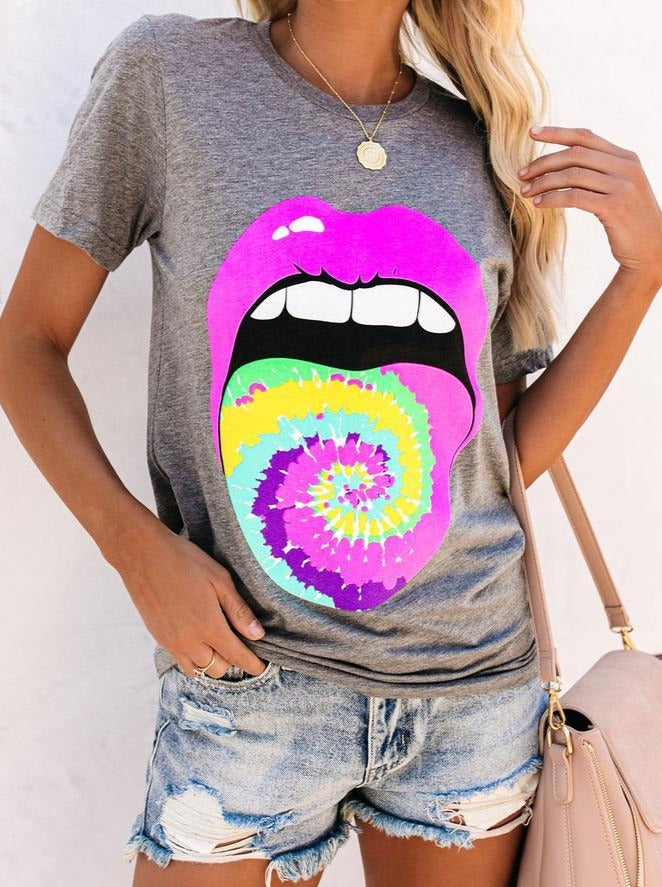 Loopy Doopy Tie Dye Tongue & Lips Women's T-Shirt