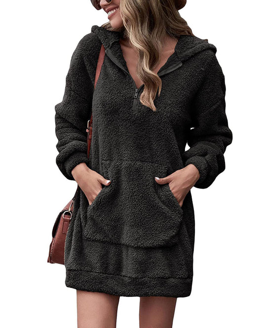 Women's Plush Hooded Sweatshirt Dress