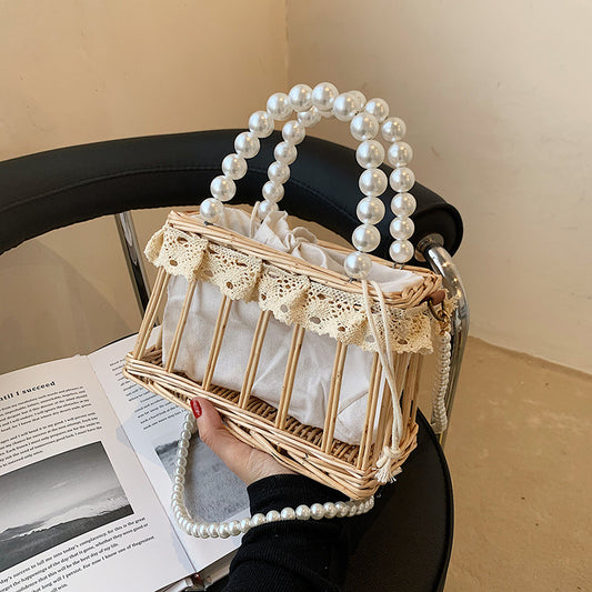 Cute Pearl Straw Bag Women's Shoulder Bag