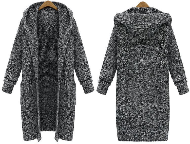Women's Winter Loose Plus Size Hooded Sweater Cardigan Jacket