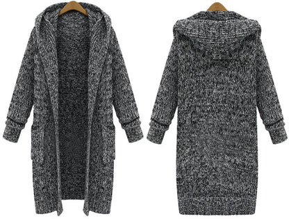 Women's Winter Loose Plus Size Hooded Sweater Cardigan Jacket