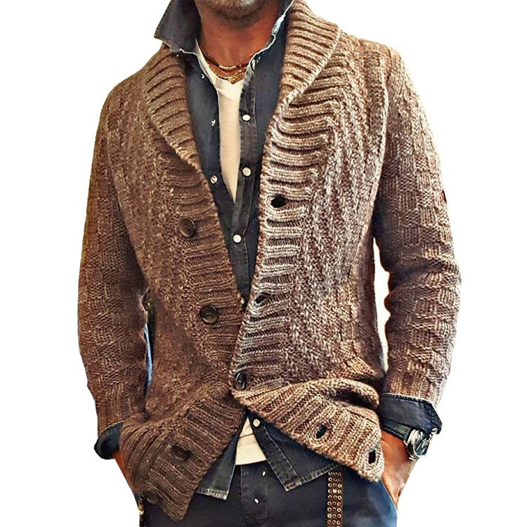Men's Thick Solid Color Lapel Sweater Jacket