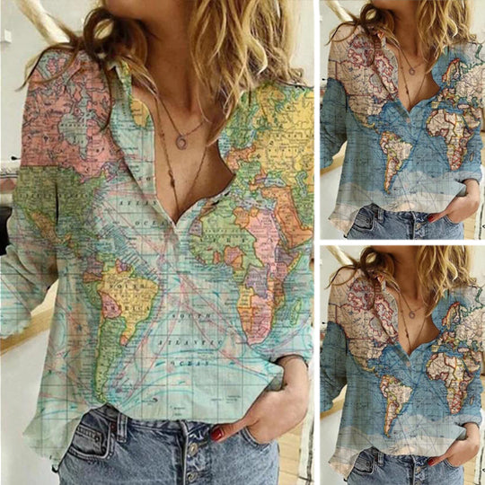 Creative World Globe Map All Over Print Buttons Shirts