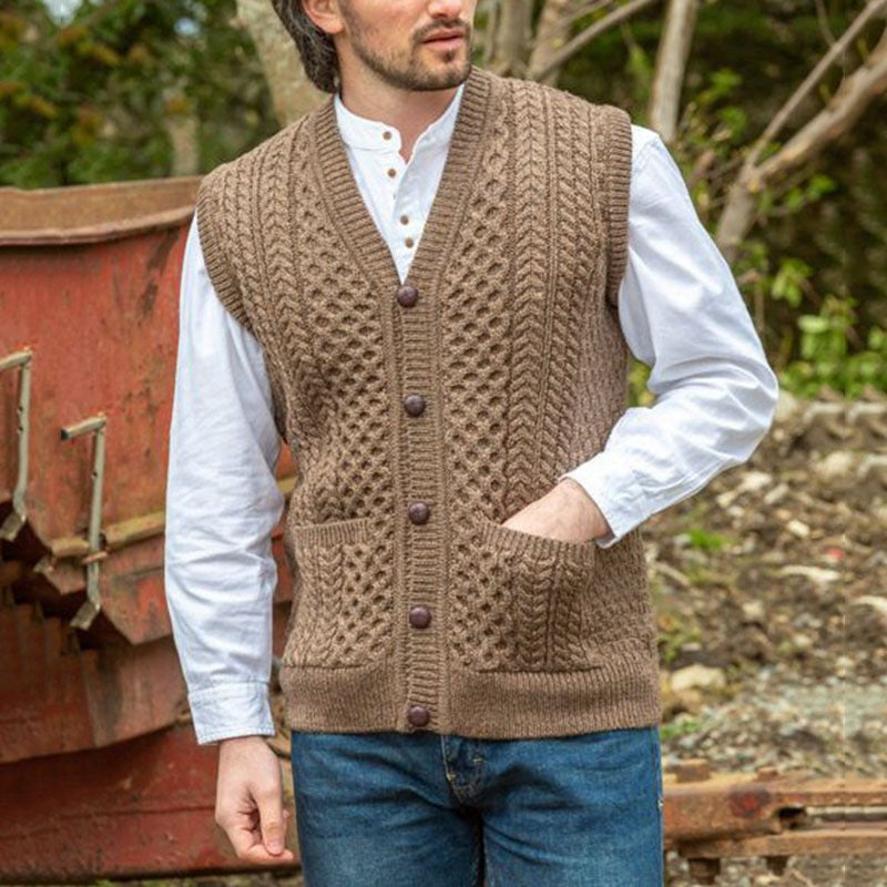 Men's Sleeveless Vest Button Knit Cardigan Jacket