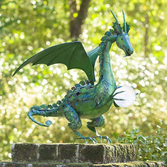 Garden Decoration With Green Dragon Statue With Solar Pearl