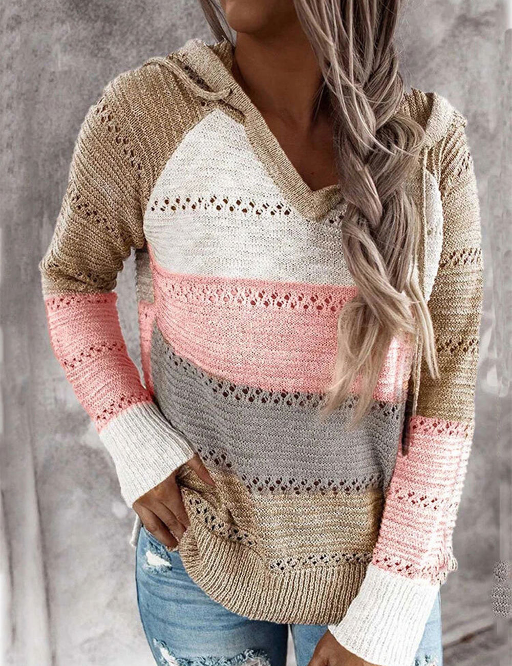 Hollow Out Knitted Hooded Women's Sweater