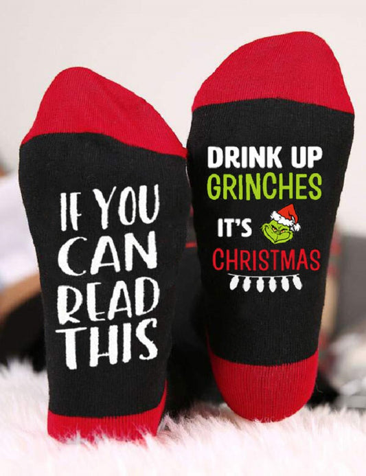 Drink Up Grinches It's Christmas Socks